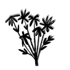 Chamomile bouquet, hand drawn sketch of a plant, delicate twig with leaves and berries in a simple linear style for design tattoos or web