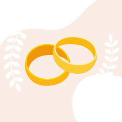 Two gold rings on a cute pink background isolated