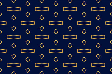 3d volumetric convex embossed geometric dark blue background with ethnic gold pattern. Oriental, Asian, Indian minimalist ornament for design and decoration.