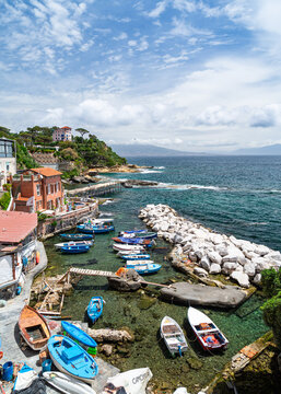 View of Marechiaro, a typical fishing village located in the Posillipo quarter in Naples with beautiful panoramic view, Italy