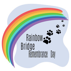 Rainbow Bridge Remembrance Day, Rainbow arc and pet footprints for a thematic banner - obrazy, fototapety, plakaty