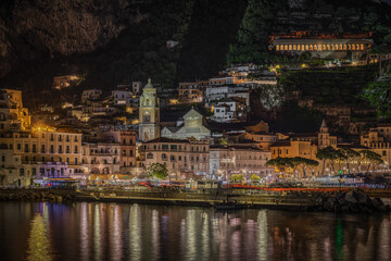 Scenic night cityscape of Amalfi, Campania, Italy