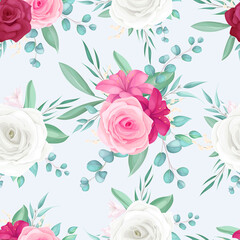 seamless pattern design with beautiful rose and lily flower