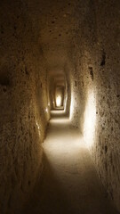Deep stone tunnel, detail of ancient cave, Underground City in Derinkuyu