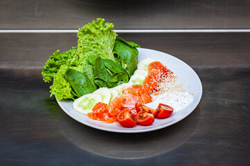 Fresh salad making in street cafe