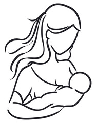 Fototapeta na wymiar Silhouette shape in line style with mother breastfeeding her baby, Vector illustration