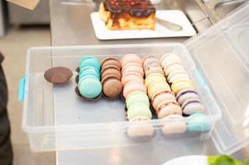 Delicious macaroni with different flavors in the confectionery