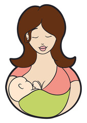 Frontal Portrait of lovely mom with her baby, Vector illustration