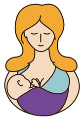 Blond mom with her baby in arms in flat style, Vector illustration