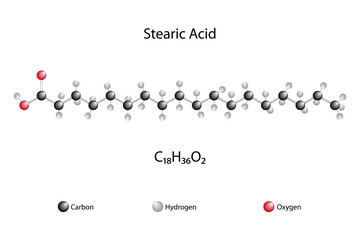 Molecular formula of stearic acid. Chemical structure of stearic acid.  - obrazy, fototapety, plakaty