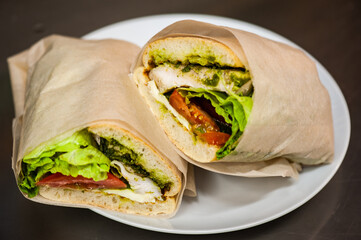 Tasty panini in cafe. Street food