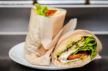 Tasty panini in cafe. Street food