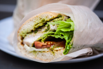 Tasty panini in cafe. Street food