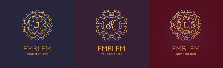 Set of Three Simple and Elegant Monogram Design Template with letters. Vector illustration..