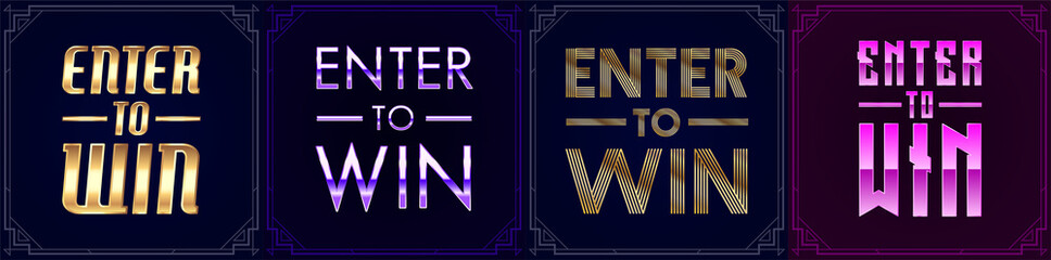 Big Set of Enter to Win Signs. Vector Sign, Win Prize, Win in Lottery.