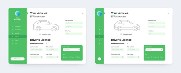Car Insurance App Design. Application Interface. Vector. User Interface. Insurance Website.