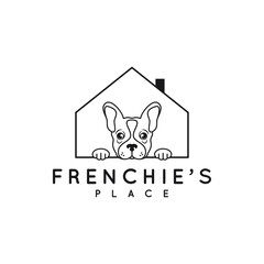 Frenchie bulldog logo. Bulldog house on white
