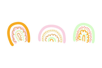 Doodle vector collection of multicolor rainbows. Perfect for T-shirt, textile and prints. Hand drawn illustration for decor and design.
