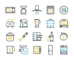 Kitchen appliances electronic equipment flat icon set