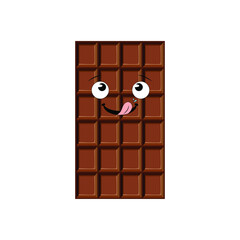 Vector Chocolate Bar with Licking Its Lips Face Isolated on White Background, Milk Brown Chocolate. 
