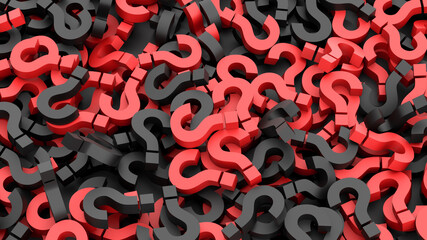 Black and red question marks background, FAQ Concept. 3D Rendering
