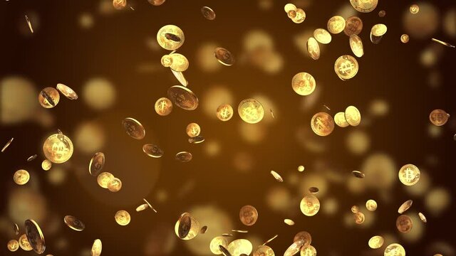 Virtual Coins Bitcoins Green Screen Loop Animation Background. cryptography and finance concept, virtual crypto currency and bank economy. Concept of virtual money exchange, finance and pay.