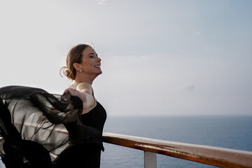 portrait of a beautiful young tourist in a cruise trip in the Mediterranean sea
