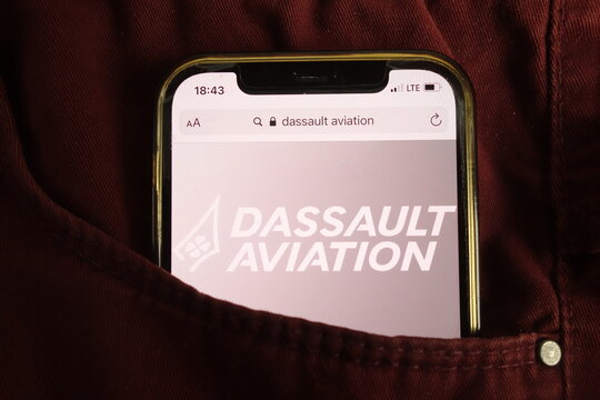 KONSKIE, POLAND - July 22, 2021: Dassault Aviation SA logo on mobile phone