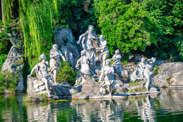Famous fountains and waterfalls of Reggia di Caserta, Royal Palace in summer season - Italy
