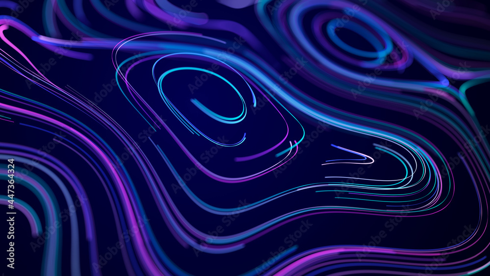 Fototapete abstract digital background from rounded colored lines. information flow space. big data visualizati