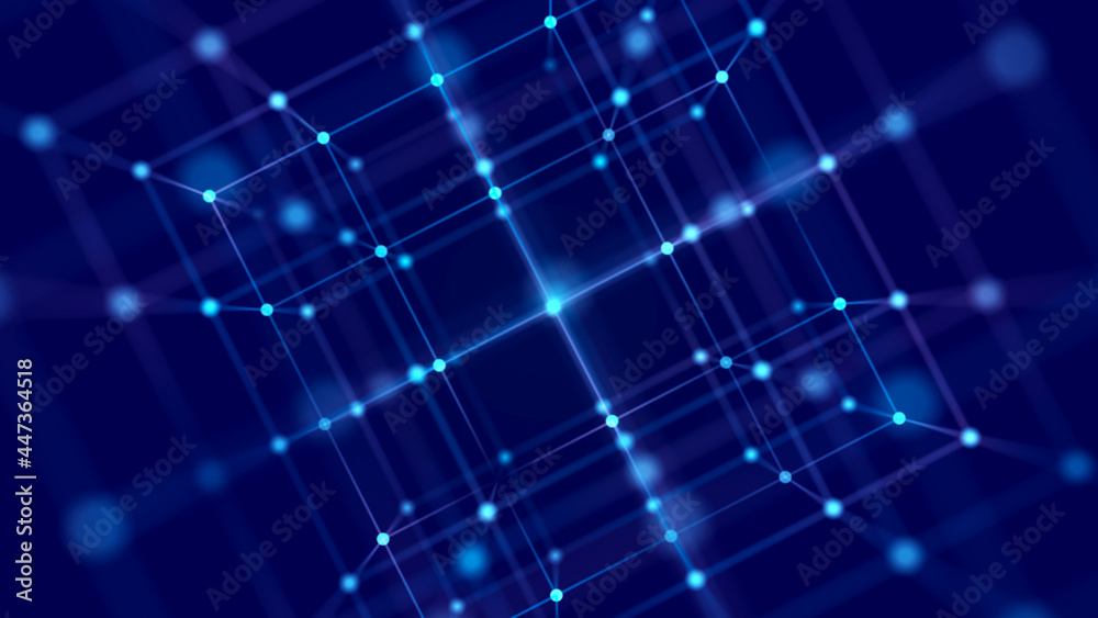 Fototapete digital blockchain concept. data storage in separate cells. abstract background with dots and connec