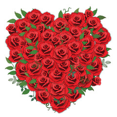 roses flower heart bouquet red, vector illustration white background middle
