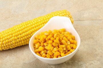 Sweet yellow corn in the bowl