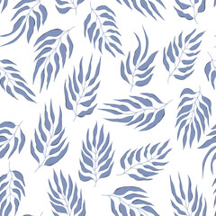 Fototapeta na wymiar Floral seamless with hand drawn color leaves. Cute autumn background. Tropic blue branches. Modern floral compositions. Fashion vector stock illustration for wallpaper, posters, card, fabric, textile