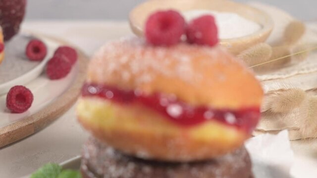 Bolas de Berlim, or "Berlin Balls". Portuguese fried dough with sugar, Filled with sweet cream.