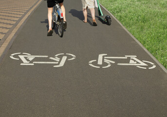 Dedicated lane for cyclists on a sunny day
