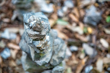 Concept of balance and harmony. Rocks on the mountain trail.