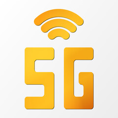 Vector golden icon network sign 5G. 5g internet technology symbol in minimalism style. Business infographic. Vector template design for creative business concept, banner, workflow layout