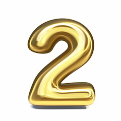 Golden font Number 2 TWO 3D