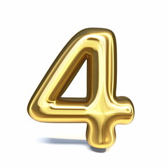 Golden font Number 4 FOUR 3D