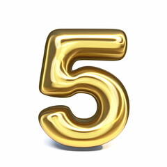 Naklejka premium Golden font Number 5 FIVE 3D