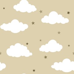 pattern with clouds and stars on a beige background 