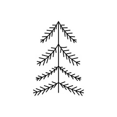 Christmas element. FirTree hand drawn isolated on white background. Handwritten Vector illustration