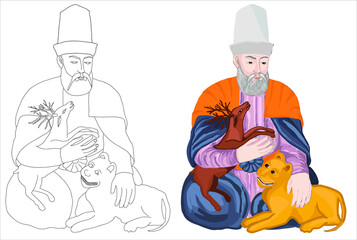 Haji Bektash Veli hand drawing portrait vector.