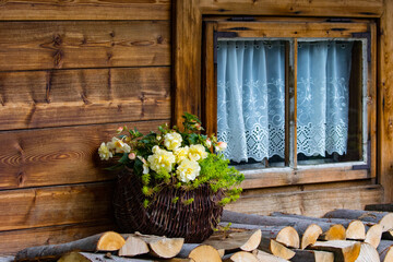 window in a wooden highlander hut, Zakopane, Poland