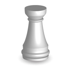 White chess piece rook 3d on white background. Board game chess. Chess piece  3d render.Vector illustration. Sport play.