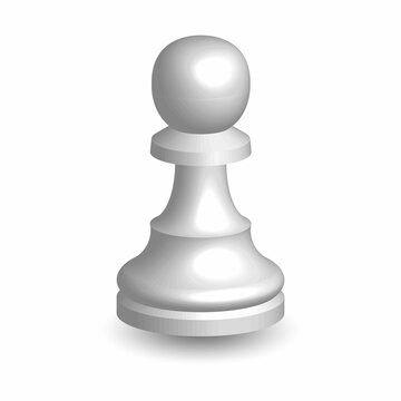 White chess piece pawn 3d on white background. Board game chess. Chess piece  3d render.Vector illustration. Sport play. 