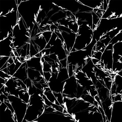 Monochrome seamless background. Grass with leaves. Vector illustration