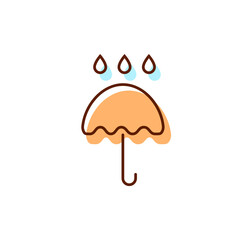 Umbrella with rain drops flat icon. Fabric feature. Textile industry. Material quality