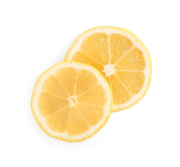 Slices of fresh lemon on white background, top view